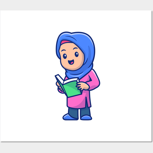 Cute girl moslem reading book Wall Art by Catalyst Labs